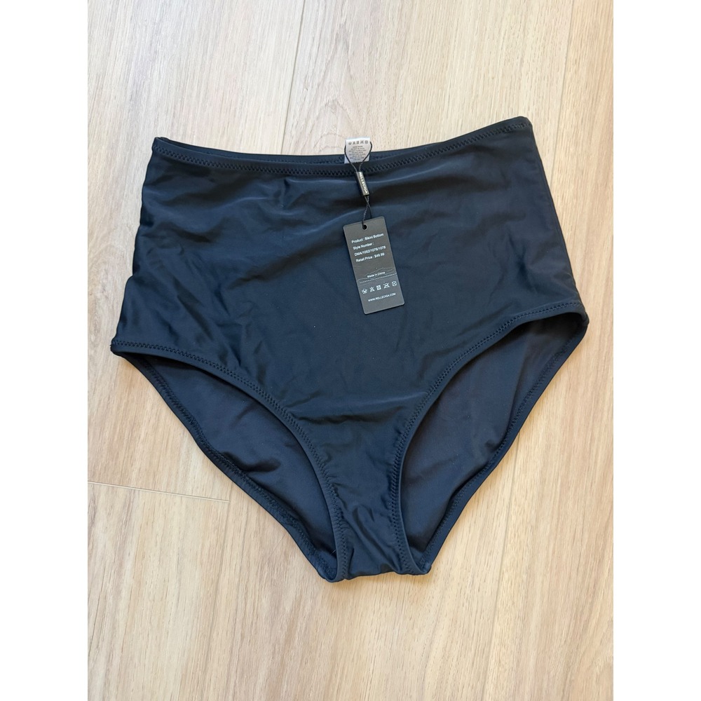 Relleciga Womens High Waisted Bikini Bottom Black Swim Size M DMA/1052/1076/1078